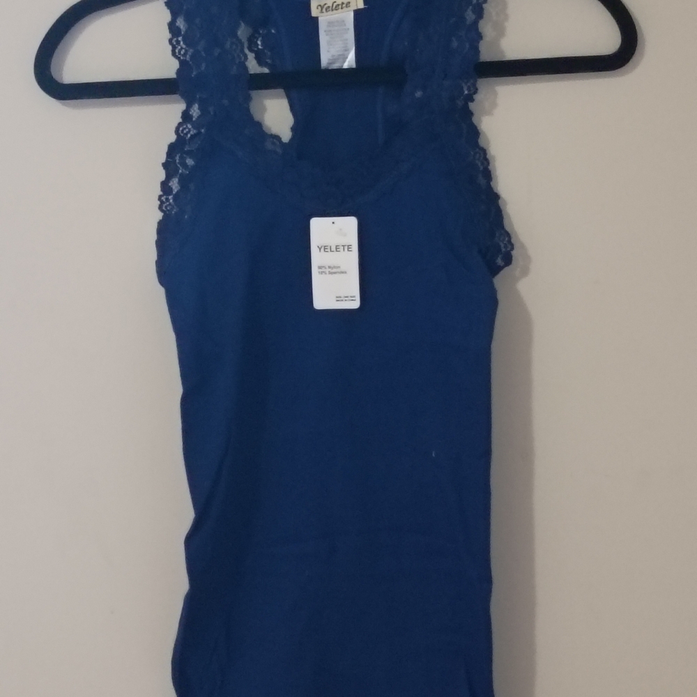 Yelete Women's Navy Raceback Lace Tank Top